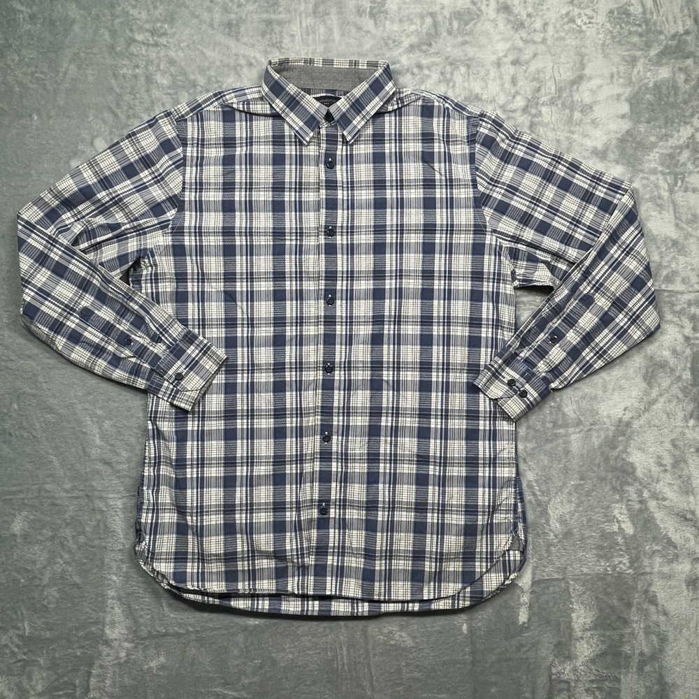 Banana Republic Button Down Shirt Mens Large Blue Plaid Long Sleeve Cotton